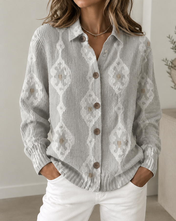 Graue Damenbluse mit Rautenmuster