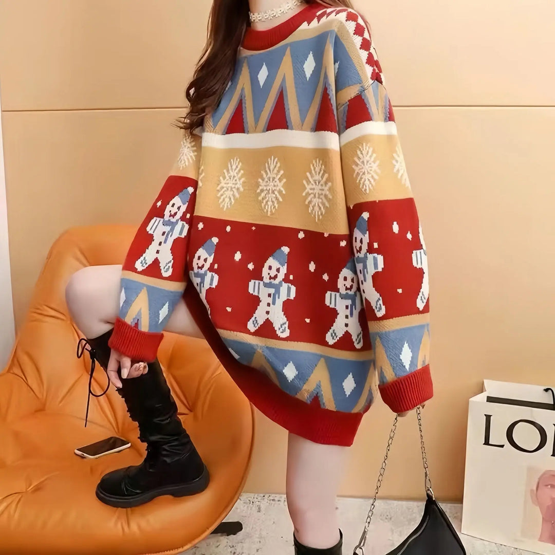 Damen Einheitsgröße Oversized Weihnachts-Pullover