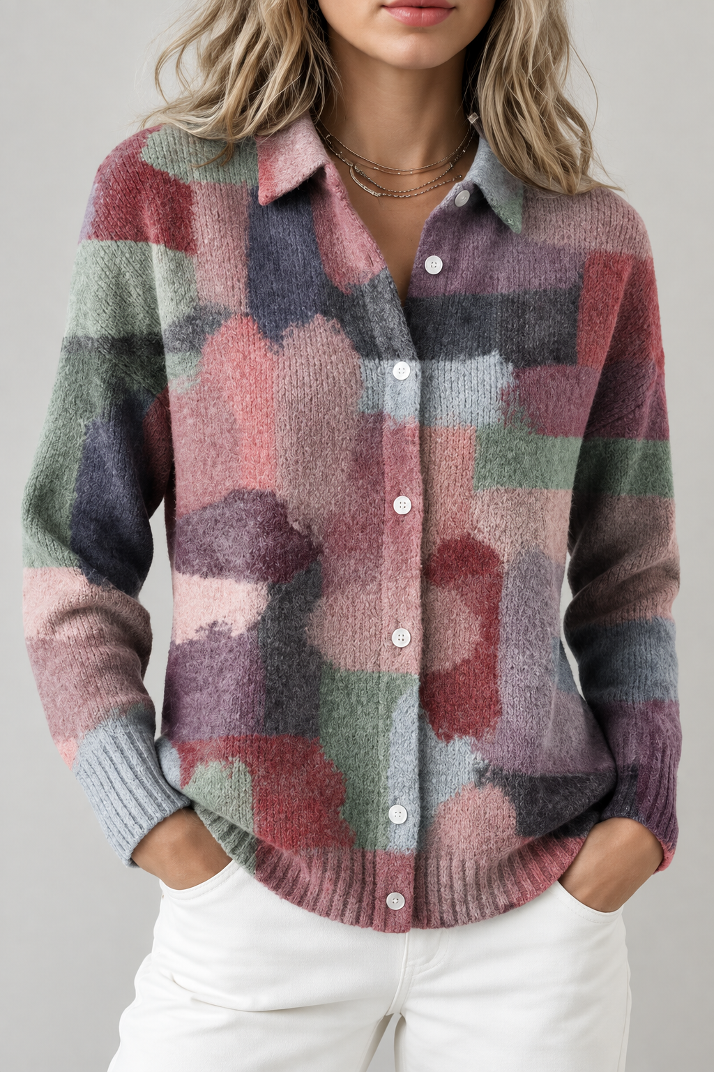 Rosé-Mosaik Damenstrickjacke