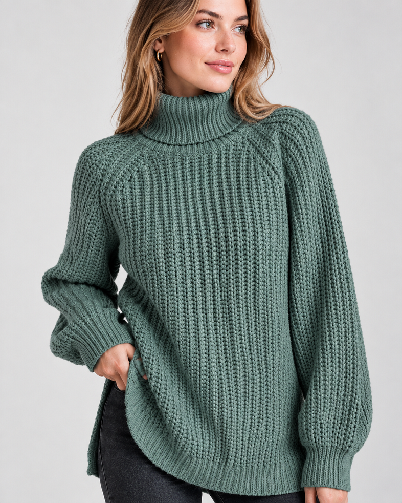 Klassischer Damen-Rollkragenpullover mit Rippstrick | Hellgrün