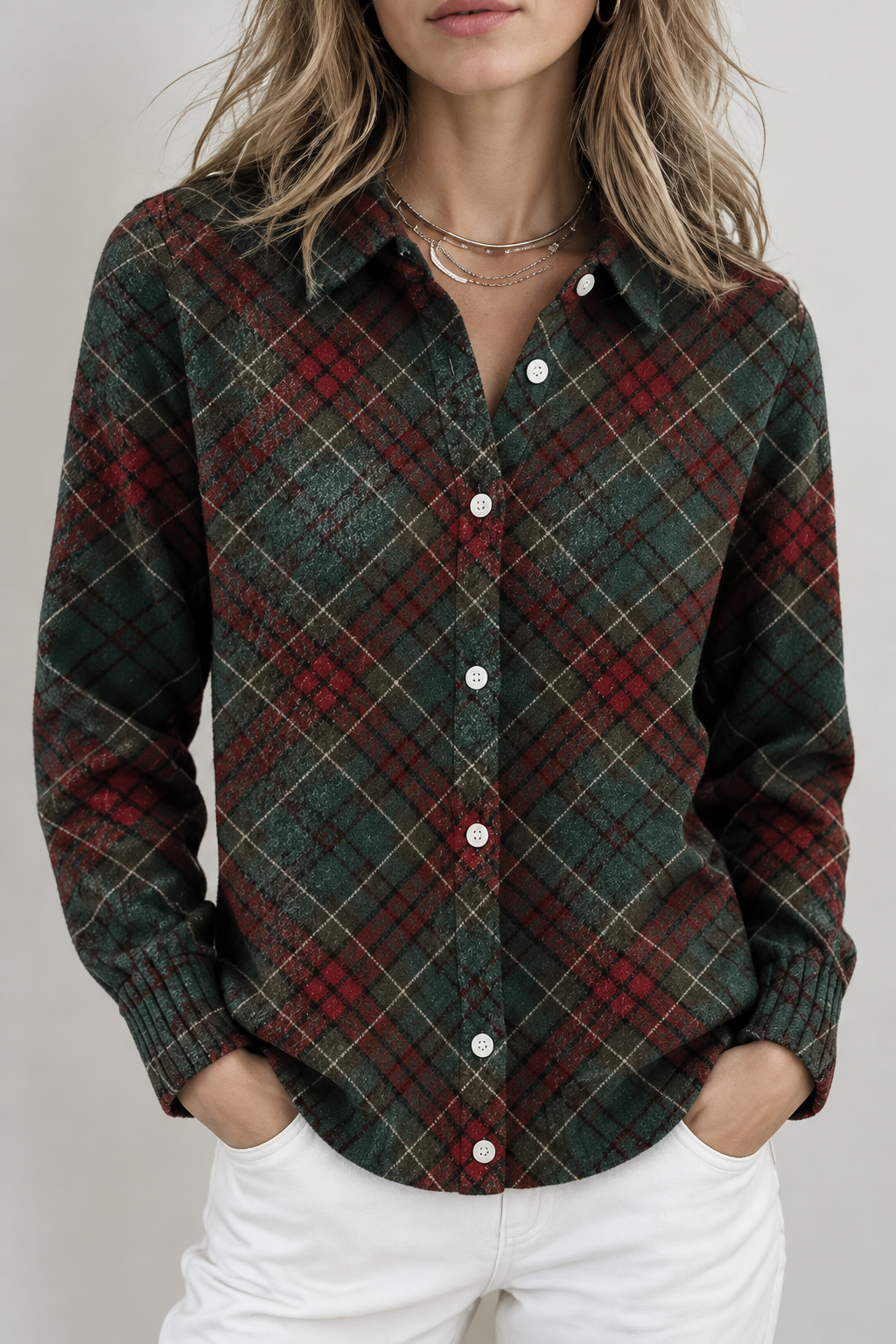 Tartan-Charme Damenstrickjacke