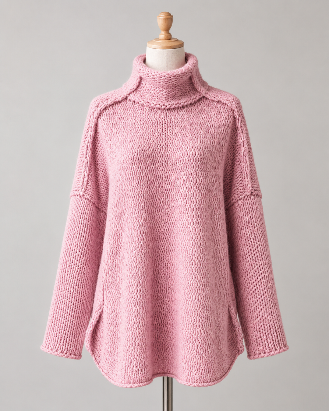 Gemütlicher langer Damenstrickpullover | Rosa