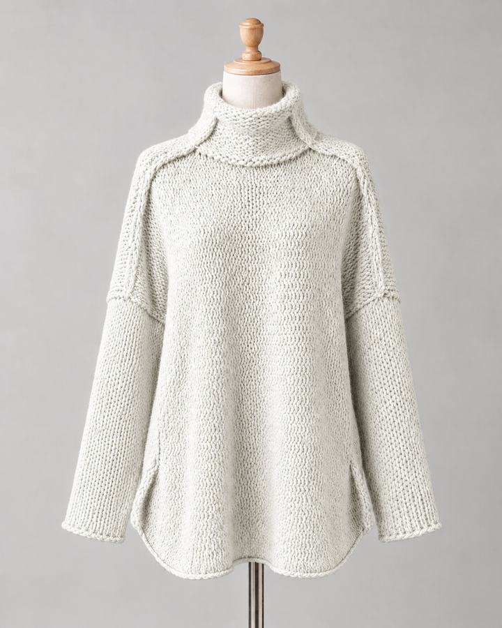 Gemütlicher langer Damenstrickpullover | Weiß