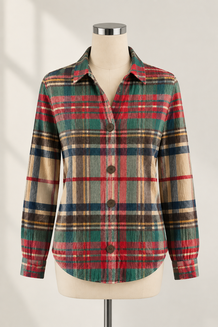Heritage Damenstrickjacke im Rot-Grün-Karo