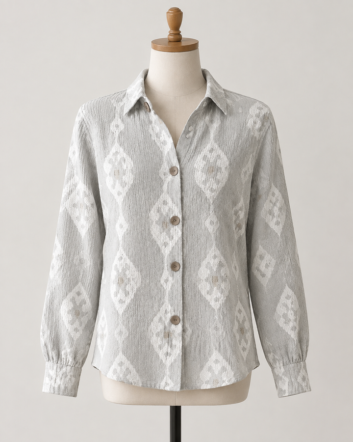 Graue Damenbluse mit Rautenmuster