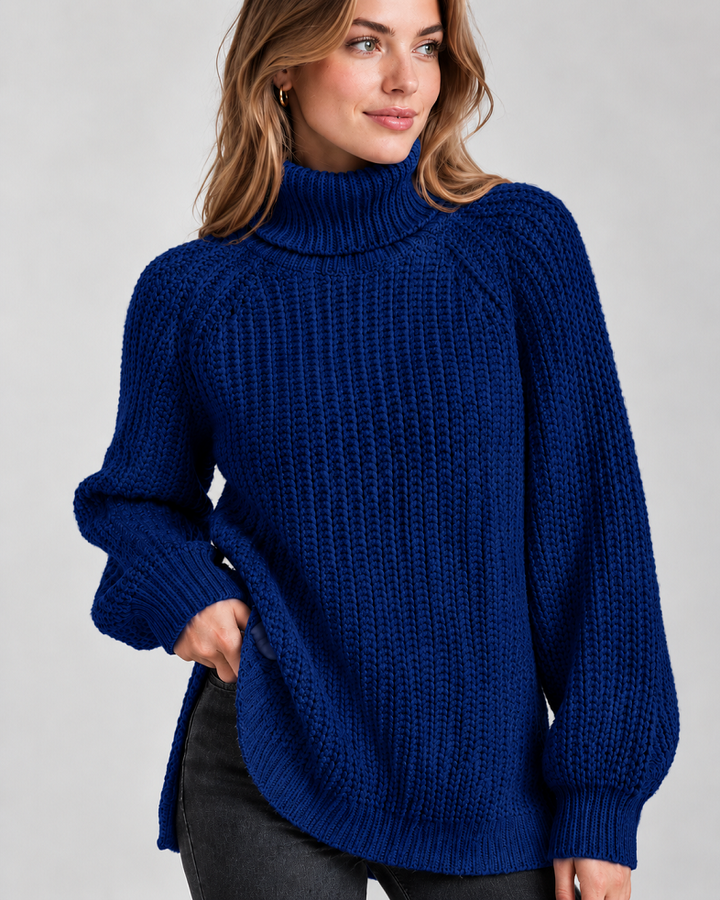 Klassischer Damen-Rollkragenpullover mit Rippstrick | Dunkelblau