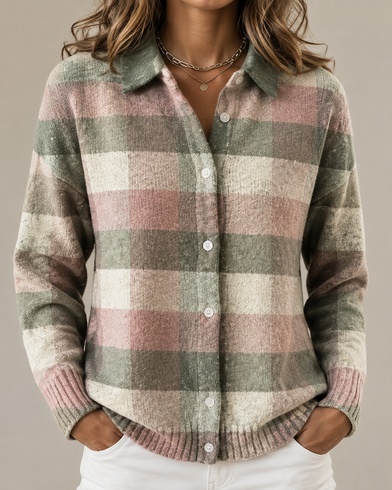 Elegante Damenstrickjacke mit Kragen und Knopfleiste
