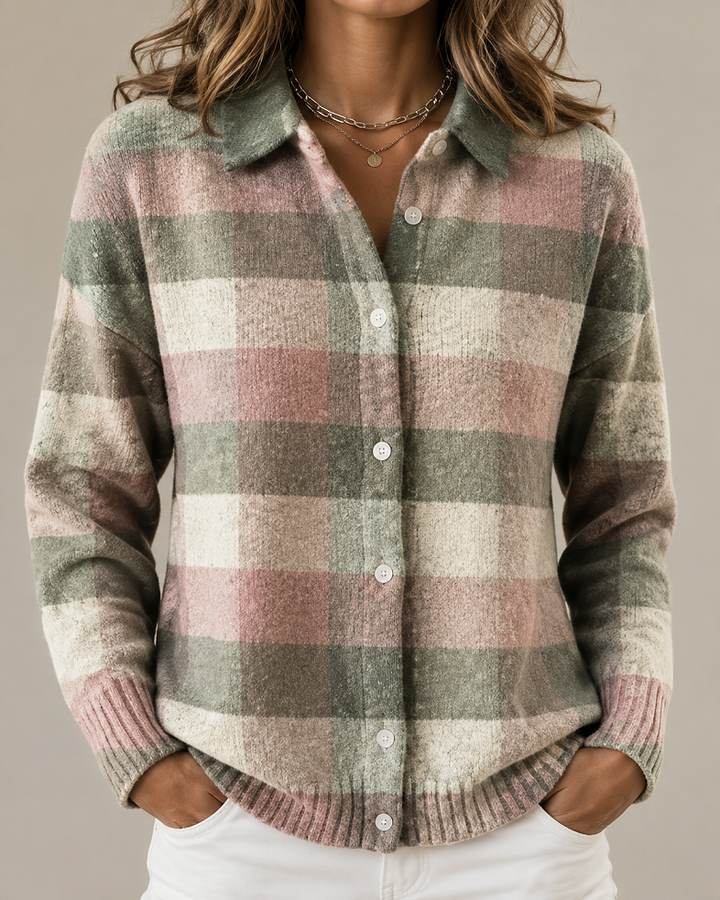Elegante Damenstrickjacke mit Kragen und Knopfleiste