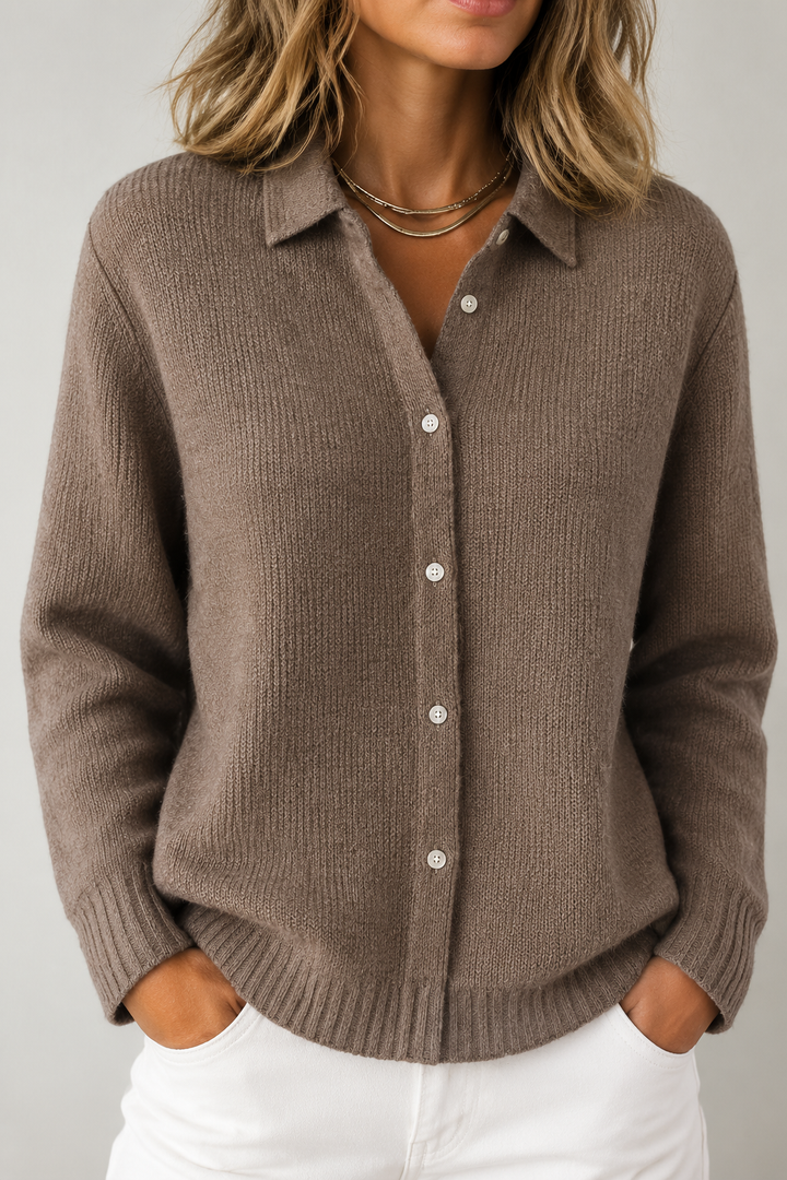 Taupe Eleganz Damenstrickjacke
