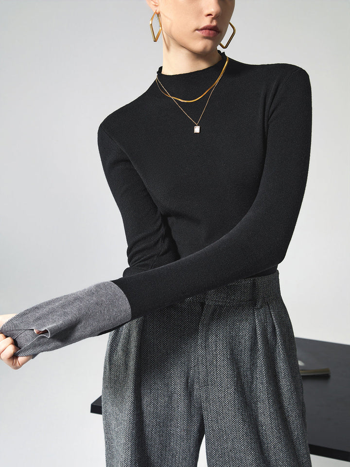 Kontrastfarbenes Bündchen Strickpullover