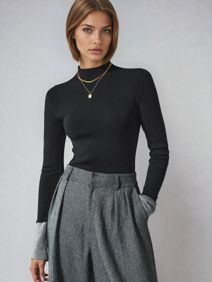 Kontrastfarbenes Bündchen Strickpullover