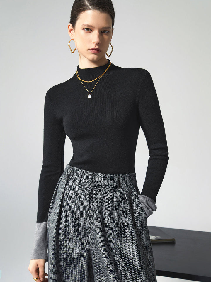 Kontrastfarbenes Bündchen Strickpullover