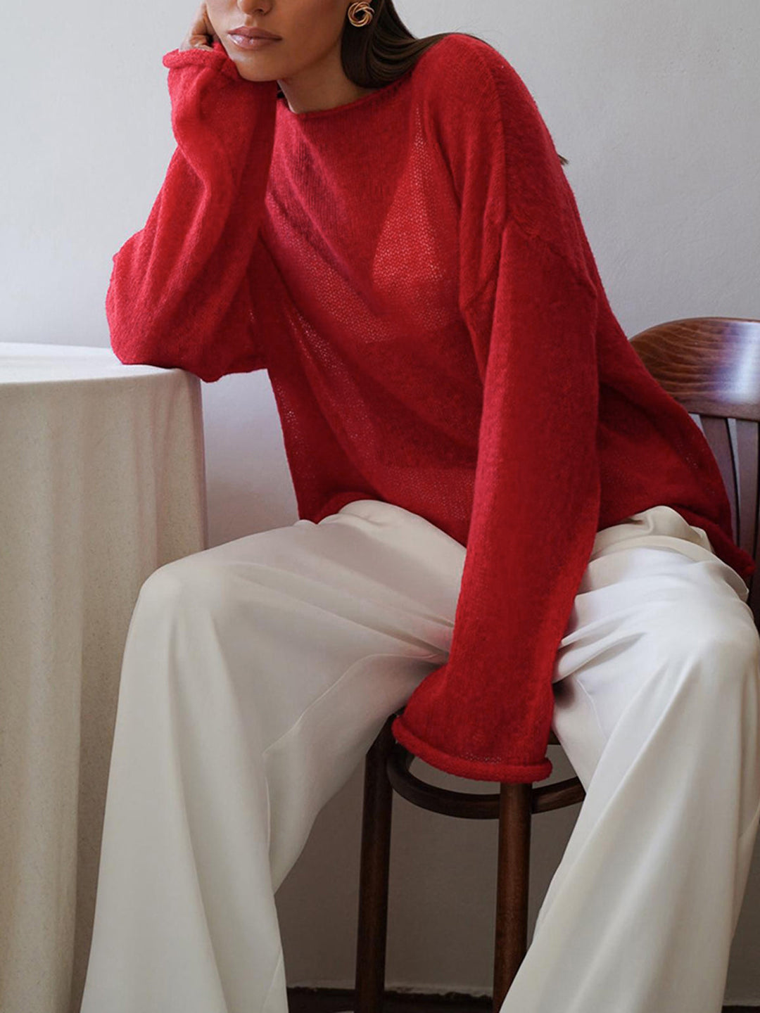 Transparenter strukturierter Strickpullover