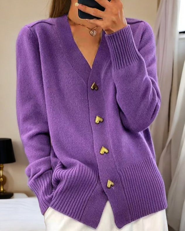V-Neck Cardigan Pullover - Sanfter Strickcardigan mit Knopfleiste
