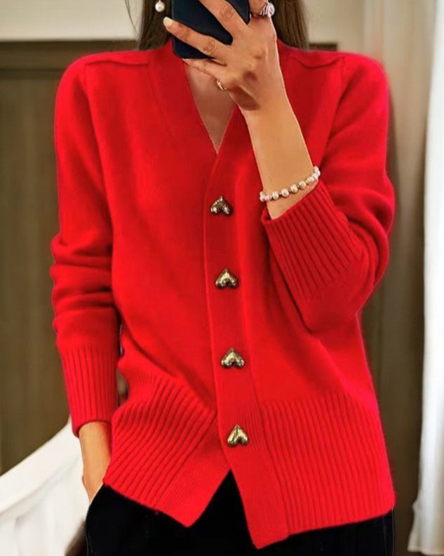 V-Neck Cardigan Pullover - Sanfter Strickcardigan mit Knopfleiste