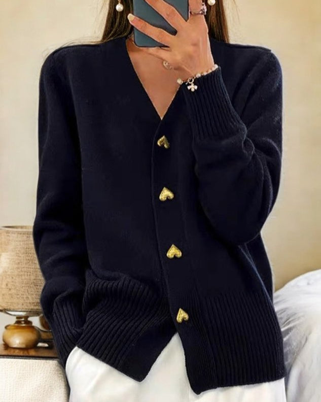 V-Neck Cardigan Pullover - Sanfter Strickcardigan mit Knopfleiste