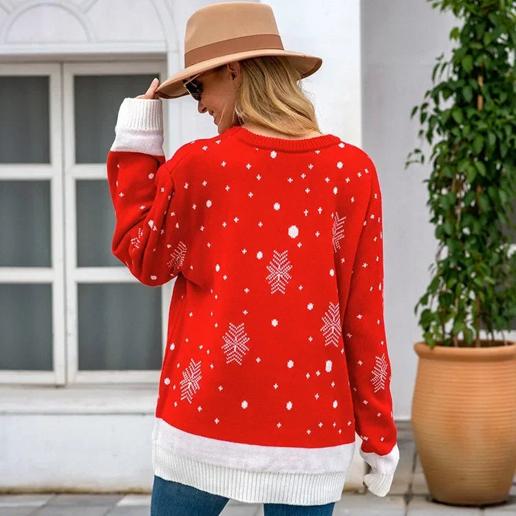 Frauen Lässiger Bedruckter Weihnachts-Pullover