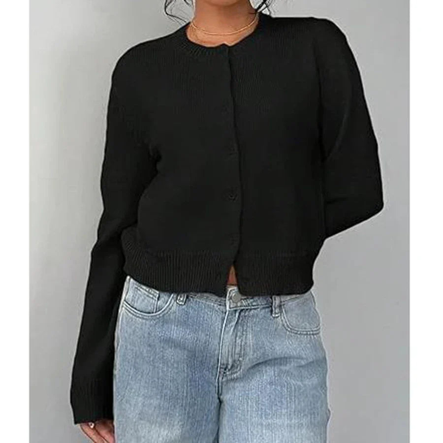 Klassische Damen-Strickjacke mit Rundhalsausschnitt
