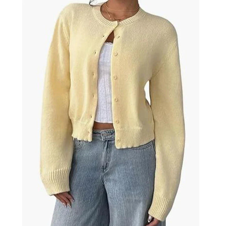 Klassische Damen-Strickjacke mit Rundhalsausschnitt