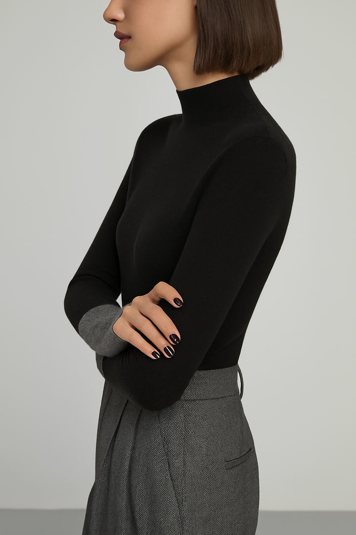 Kontrastfarbenes Bündchen Strickpullover