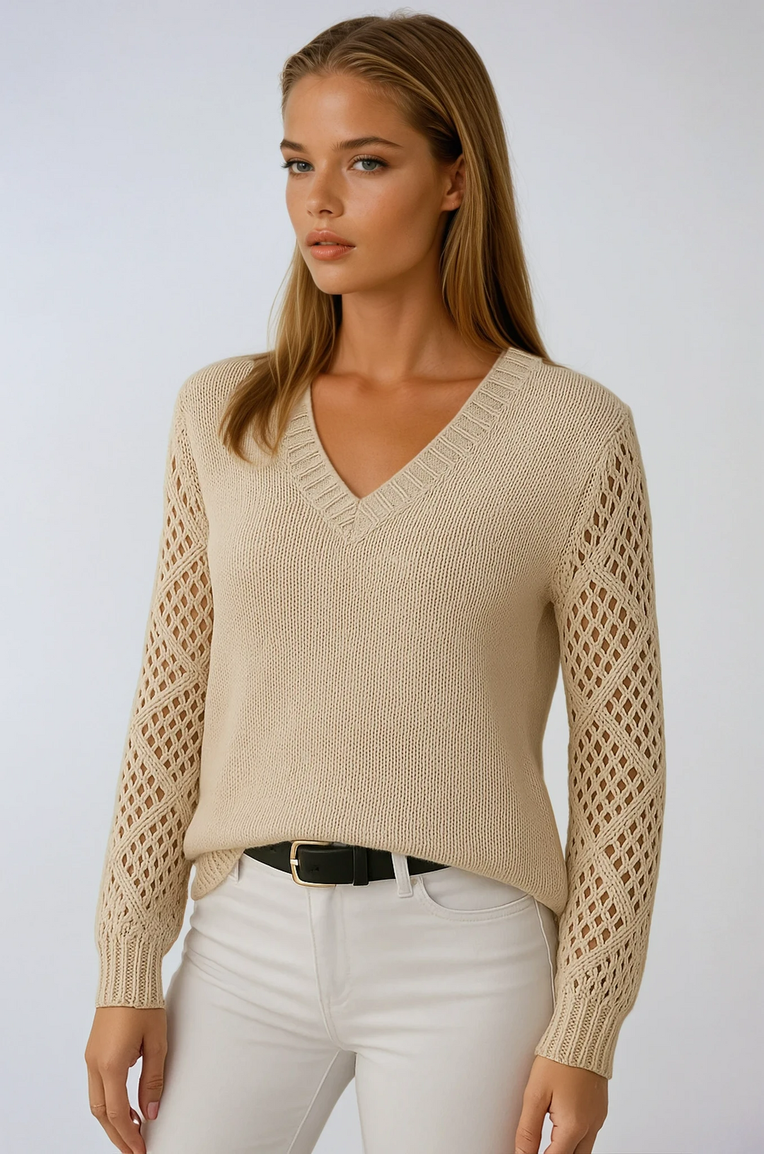 Strickpullover mit Häkelärmeln