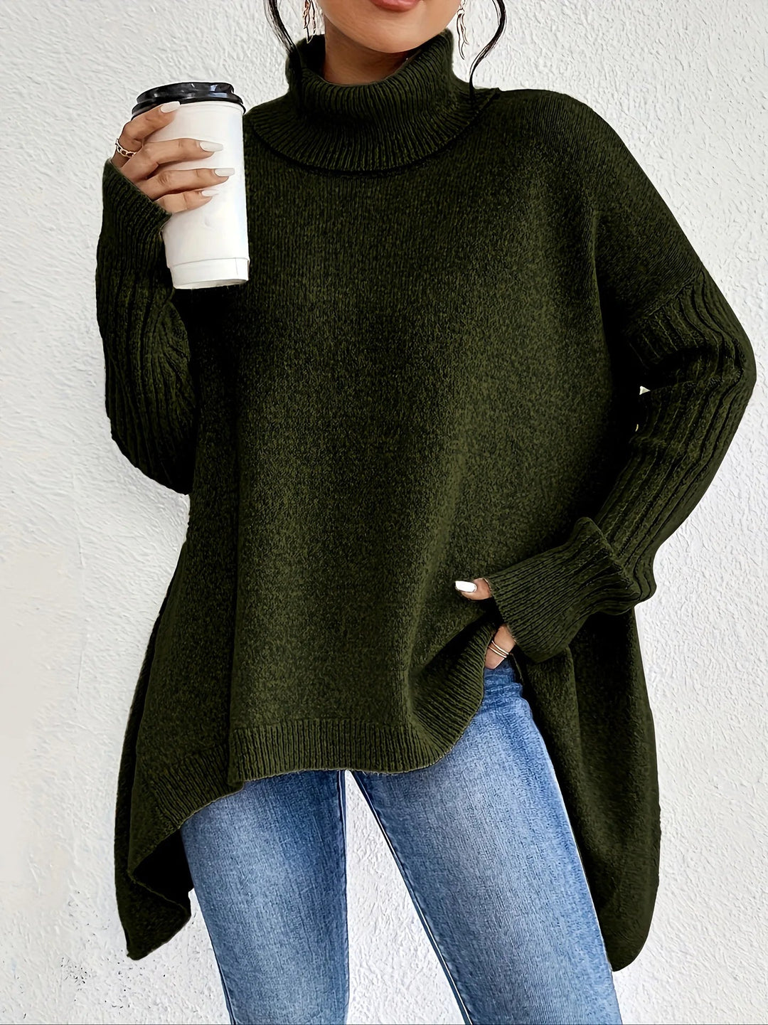 Bequemer Übergroßer Cashmere-Rollkragenpullover für Damen