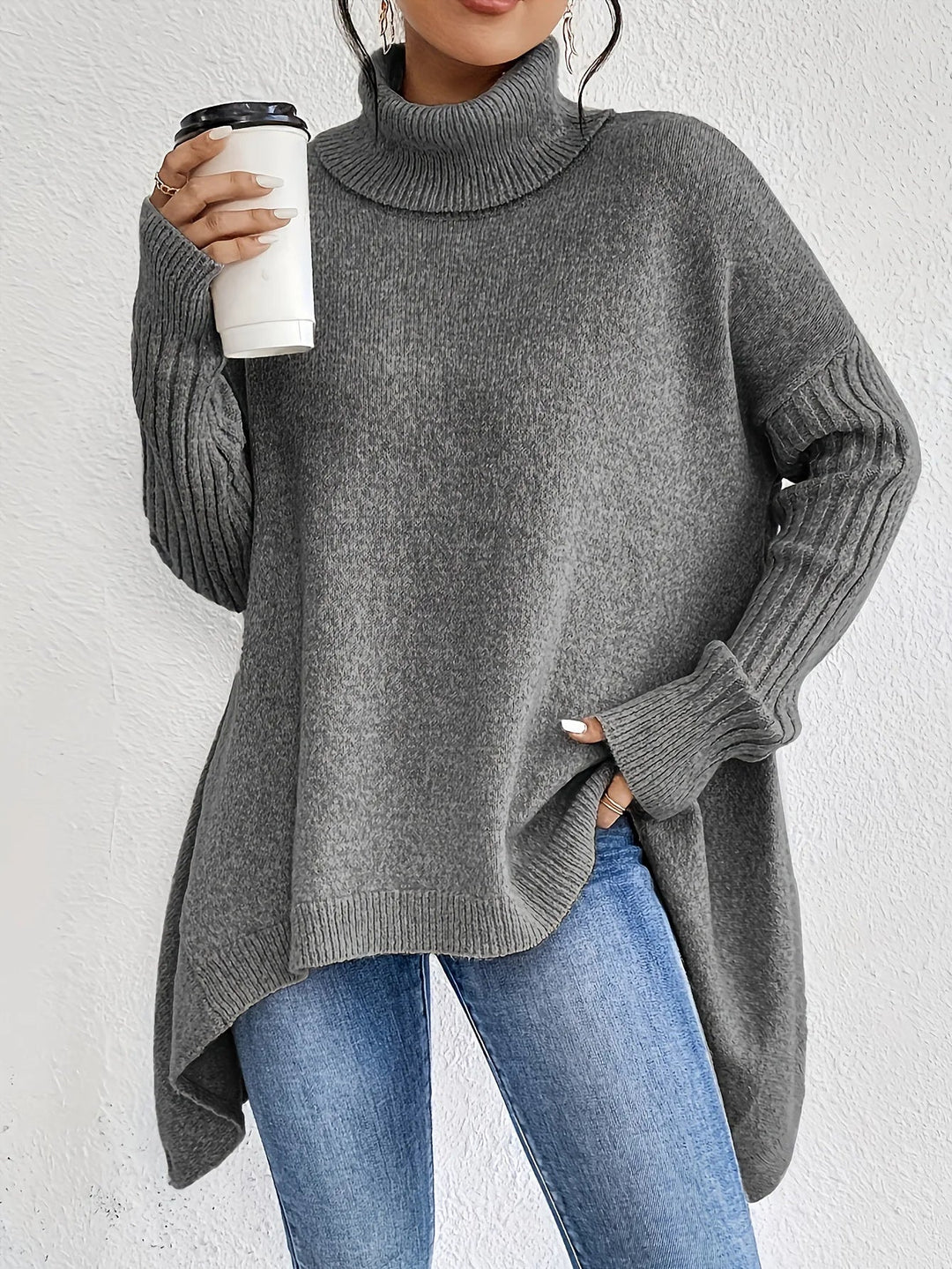 Bequemer Übergroßer Cashmere-Rollkragenpullover für Damen