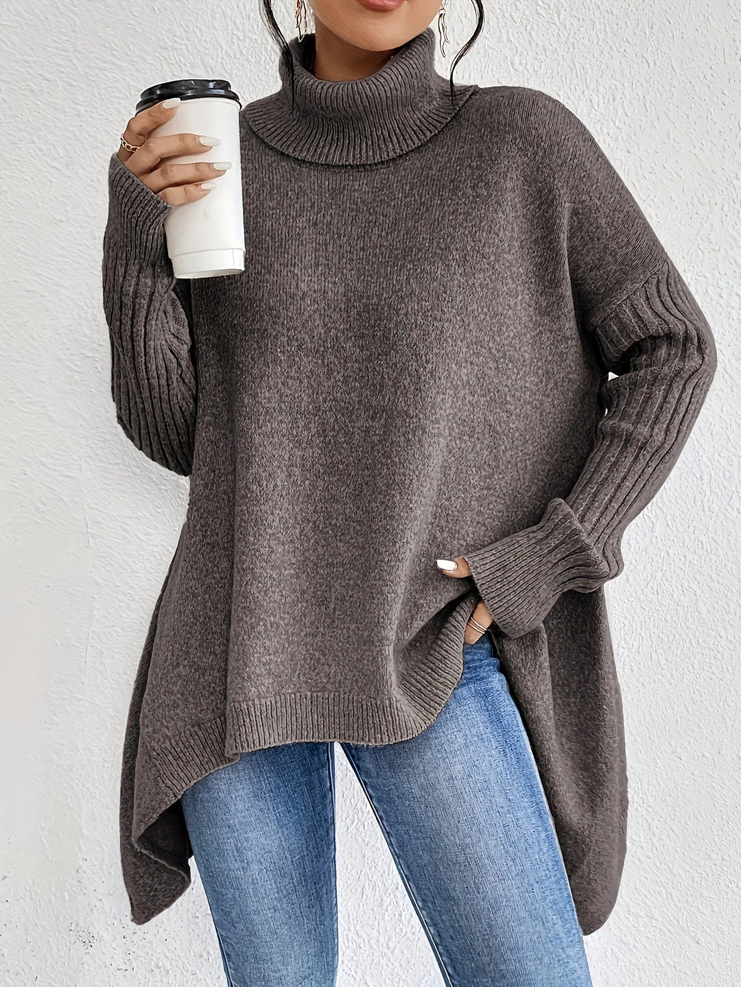 Bequemer Übergroßer Cashmere-Rollkragenpullover für Damen