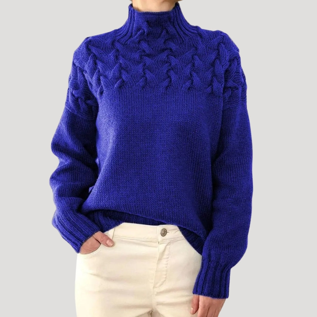 Pullover mit hohem Kragen aus Kabelstrick für Damen – Frühlingslook