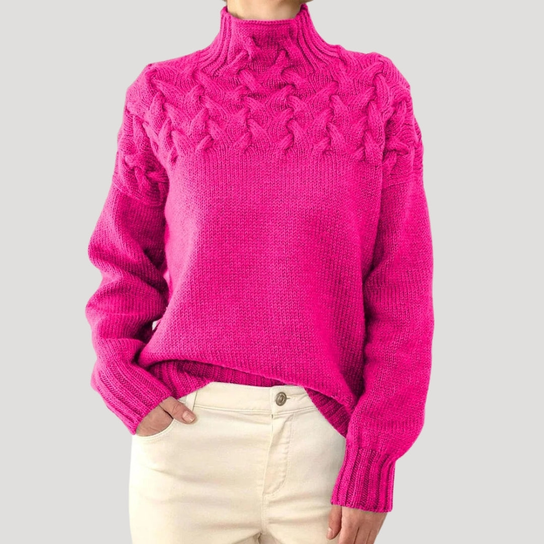 Pullover mit hohem Kragen aus Kabelstrick für Damen – Frühlingslook