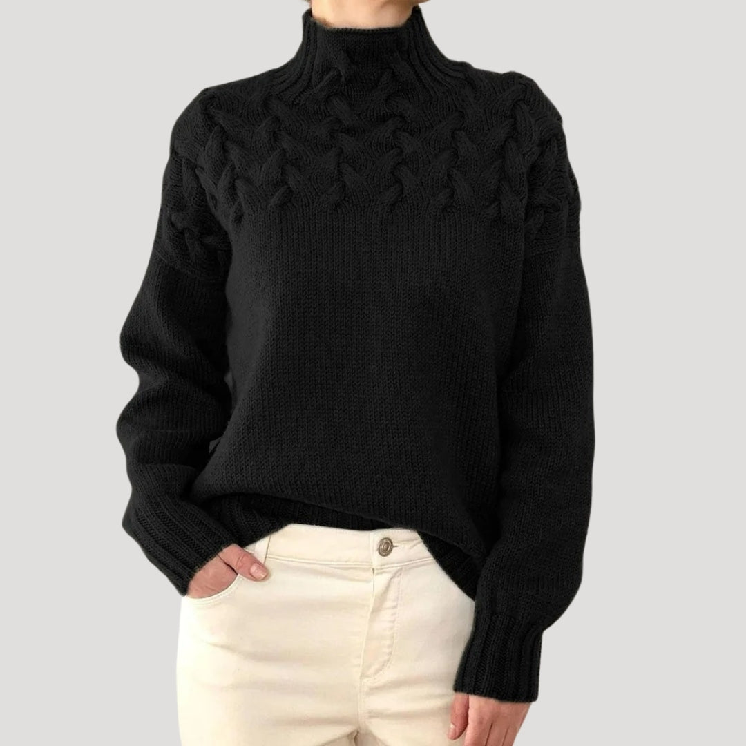 Pullover mit hohem Kragen aus Kabelstrick für Damen – Frühlingslook