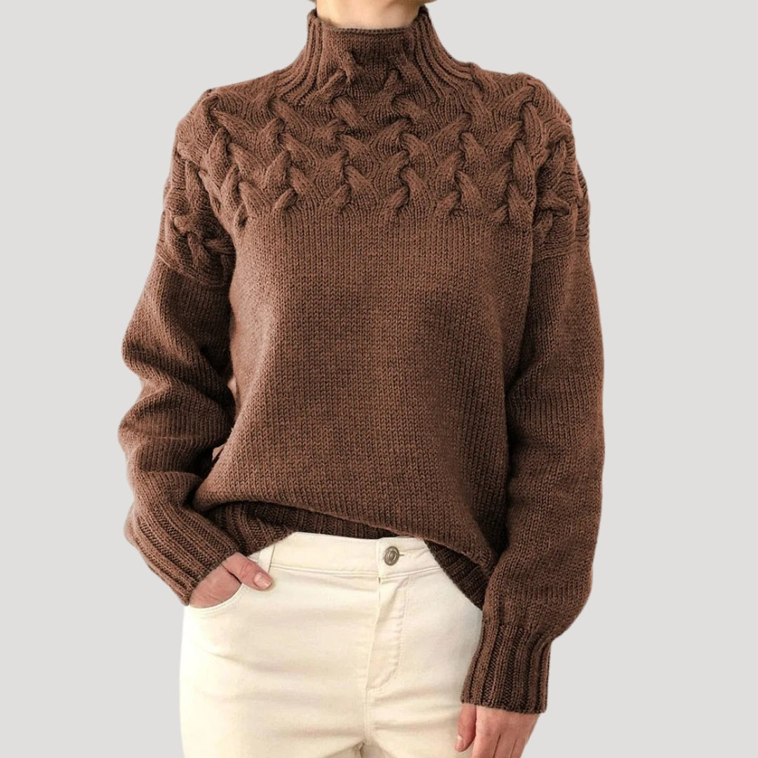 Pullover mit hohem Kragen aus Kabelstrick für Damen – Frühlingslook