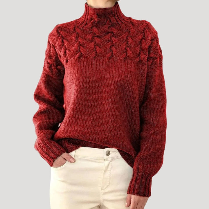 Pullover mit hohem Kragen aus Kabelstrick für Damen – Frühlingslook