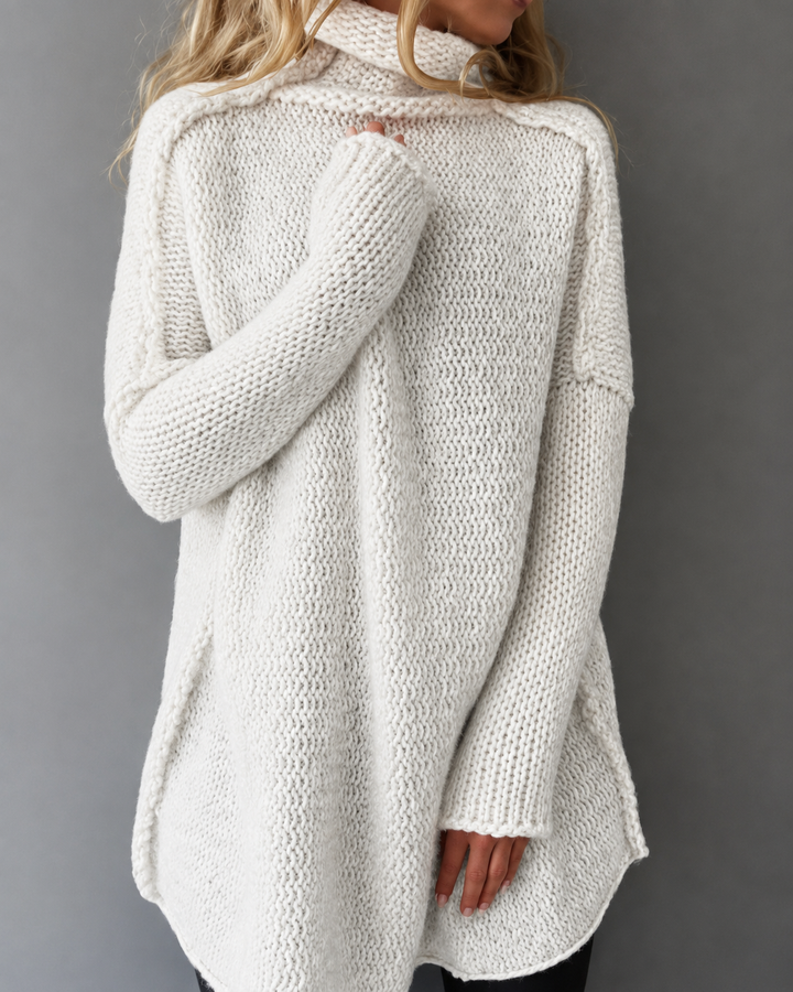 Gemütlicher langer Damenstrickpullover | Weiß