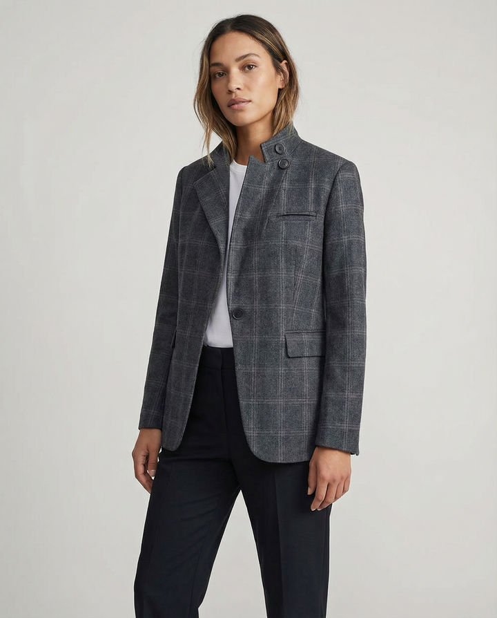Karierter Blazer mit Stehkragen