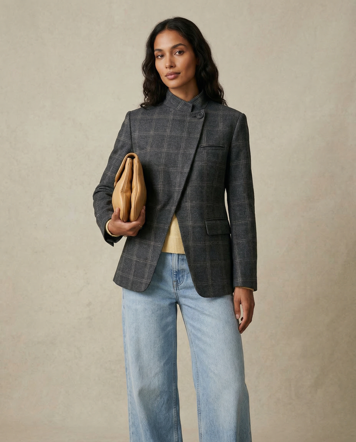 Karierter Blazer mit Stehkragen
