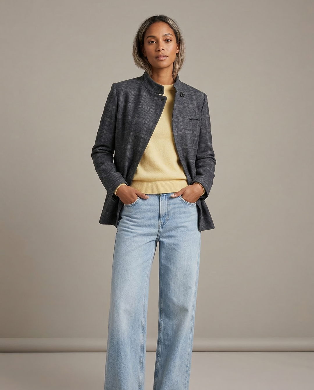 Karierter Blazer mit Stehkragen