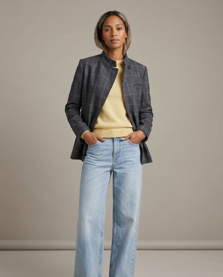 Karierter Blazer mit Stehkragen
