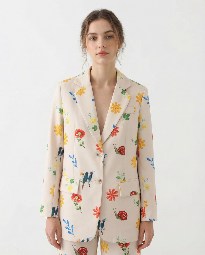 Blazer mit Blumen- und Vogelmuster