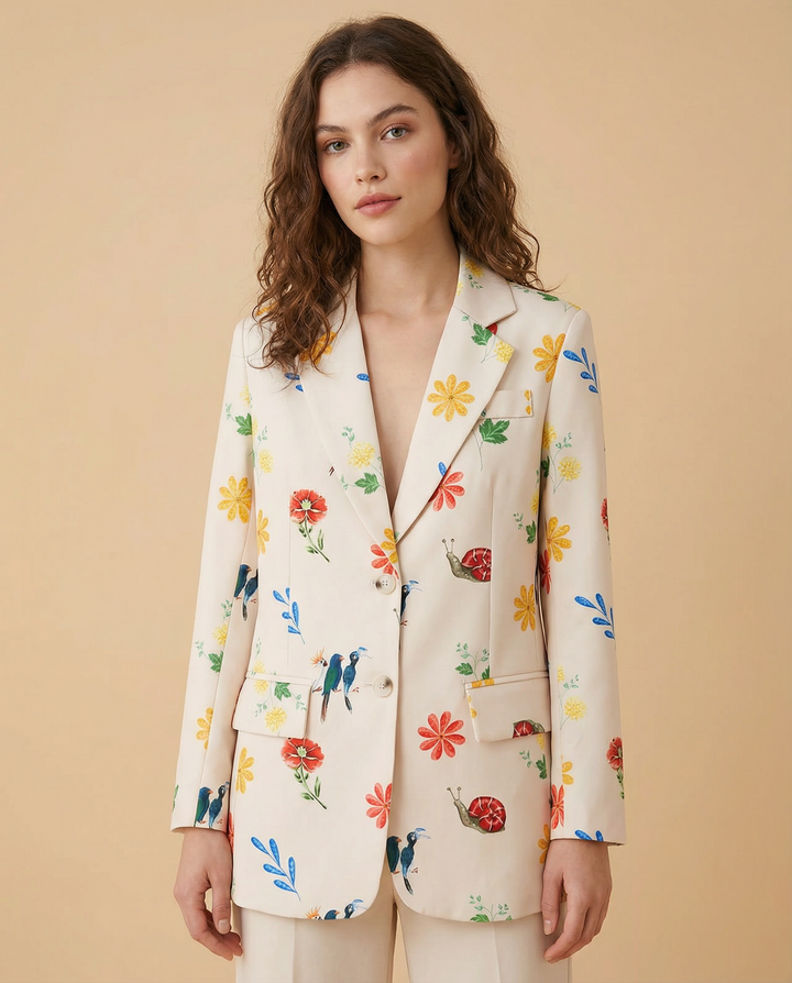 Blazer mit Blumen- und Vogelmuster