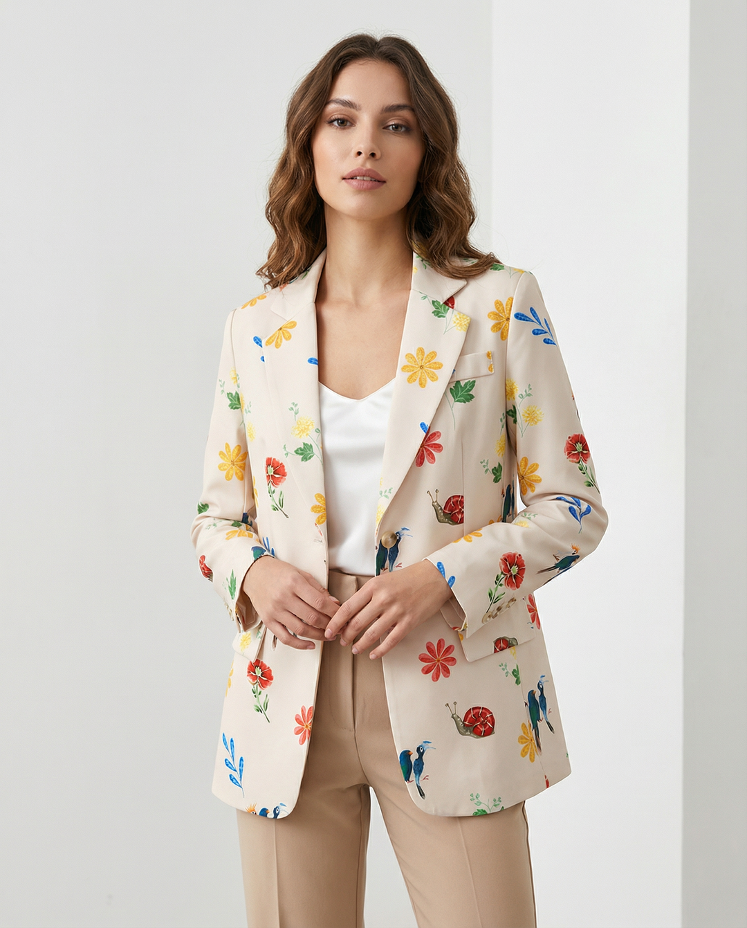 Blazer mit Blumen- und Vogelmuster