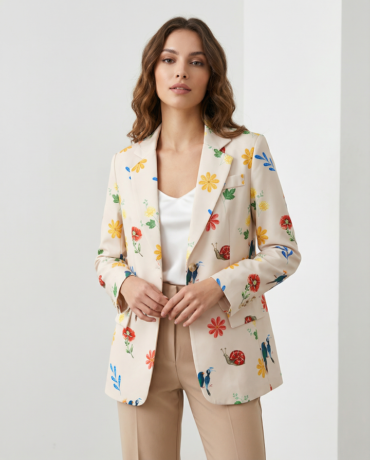 Blazer mit Blumen- und Vogelmuster