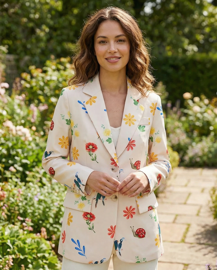 Blazer mit Blumen- und Vogelmuster