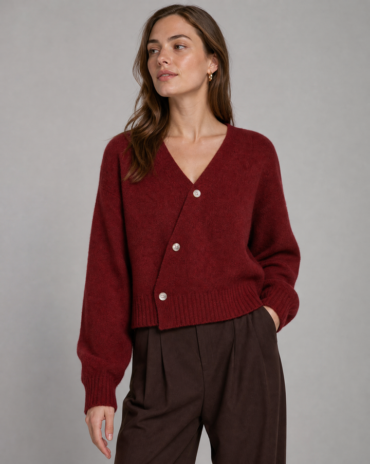 Frauen V-Ausschnitt Wollmischpullover mit Kreuzknopf