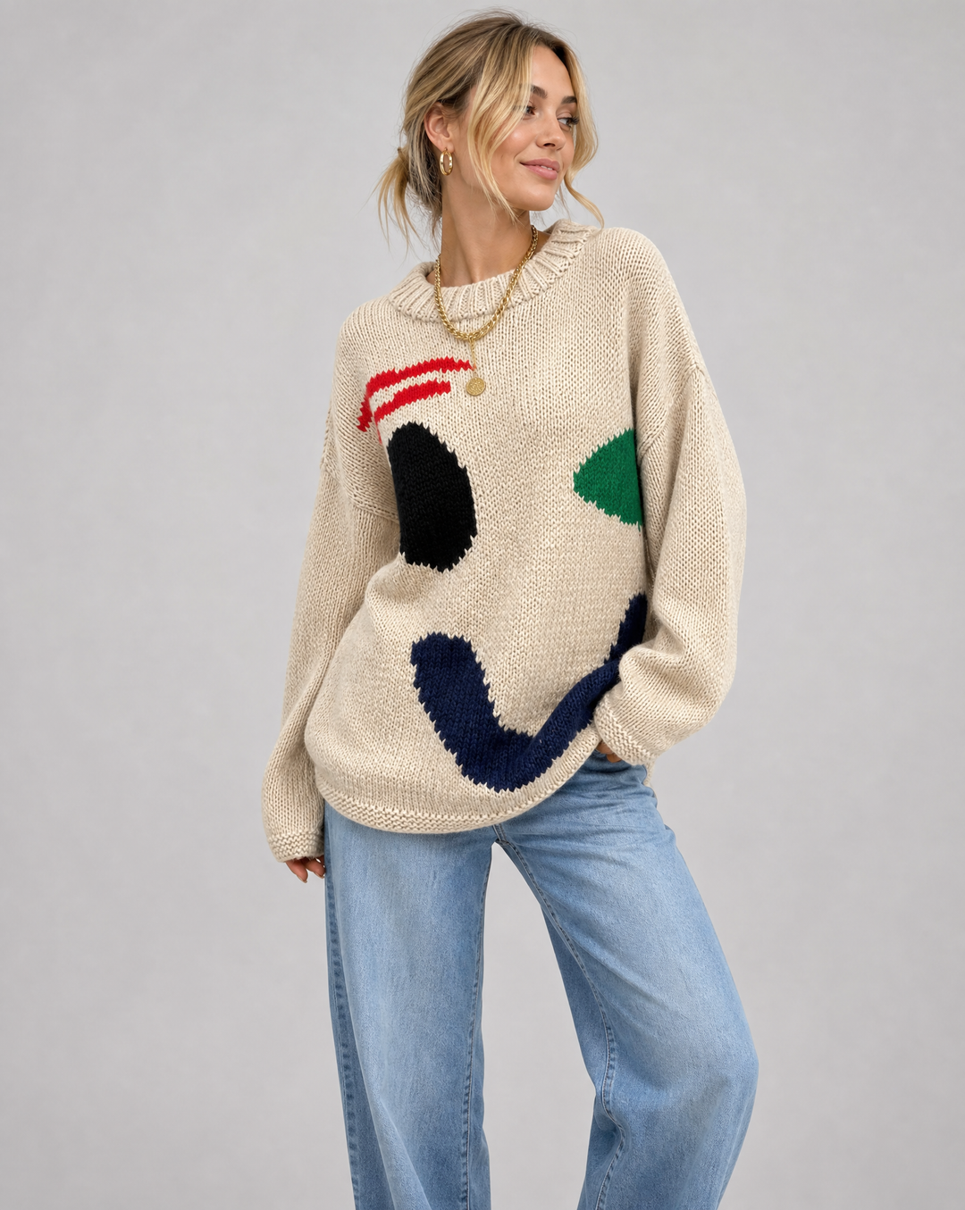 Überdimensionale Pullover mit Smiley-Gesicht-Motiv