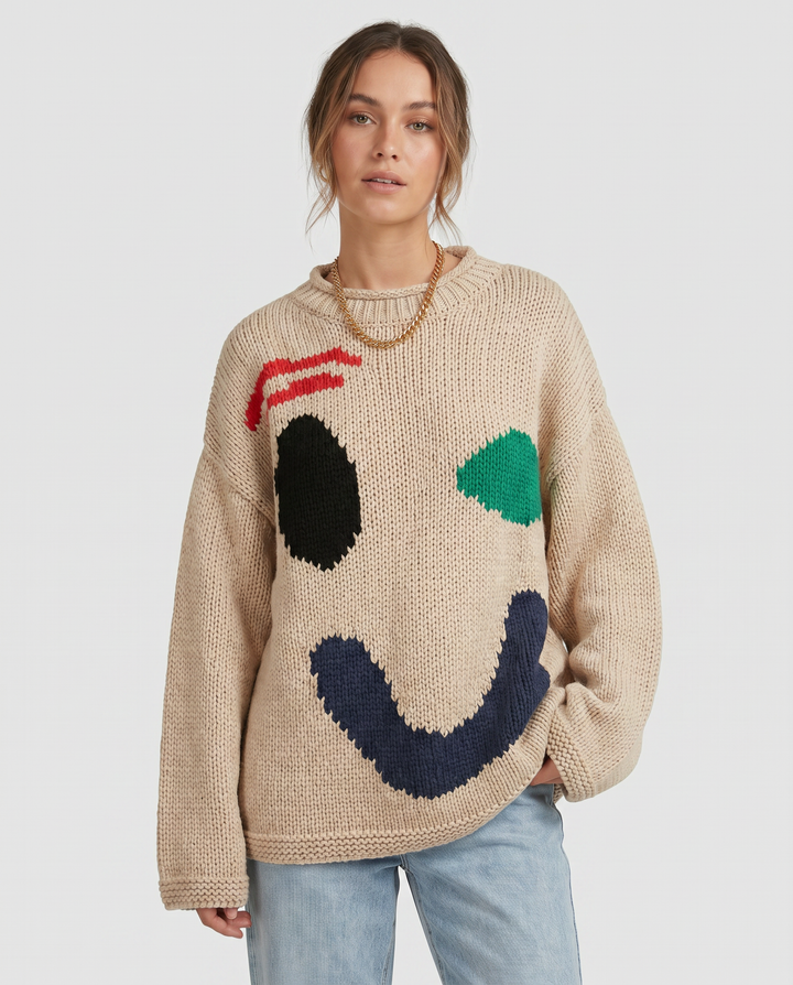 Überdimensionale Pullover mit Smiley-Gesicht-Motiv