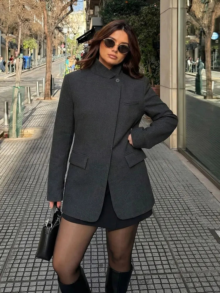 Karierter Blazer mit Stehkragen