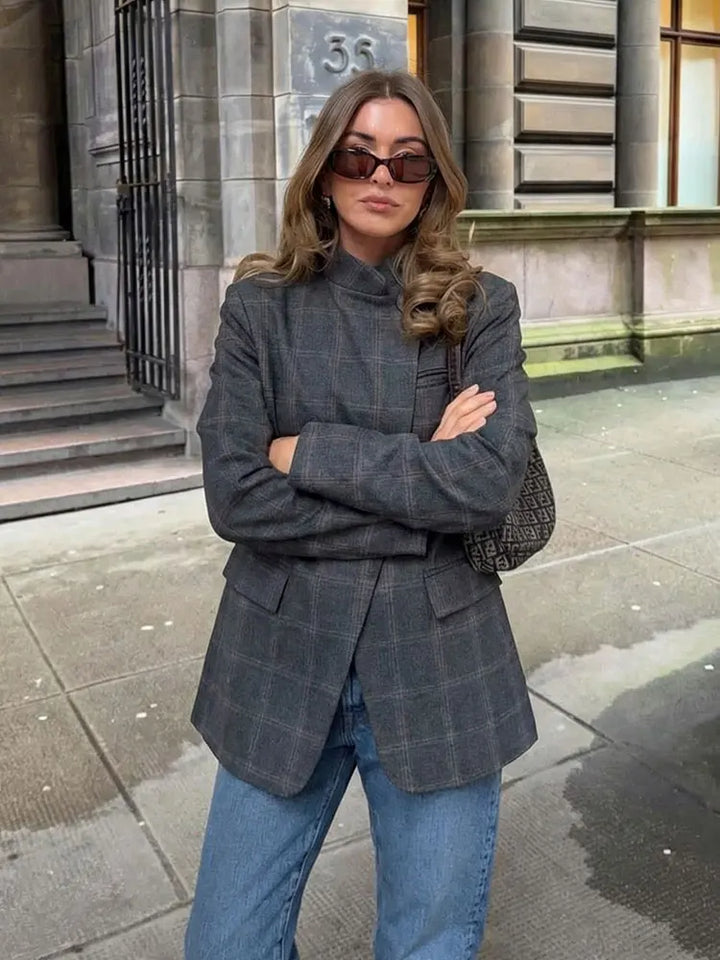 Karierter Blazer mit Stehkragen