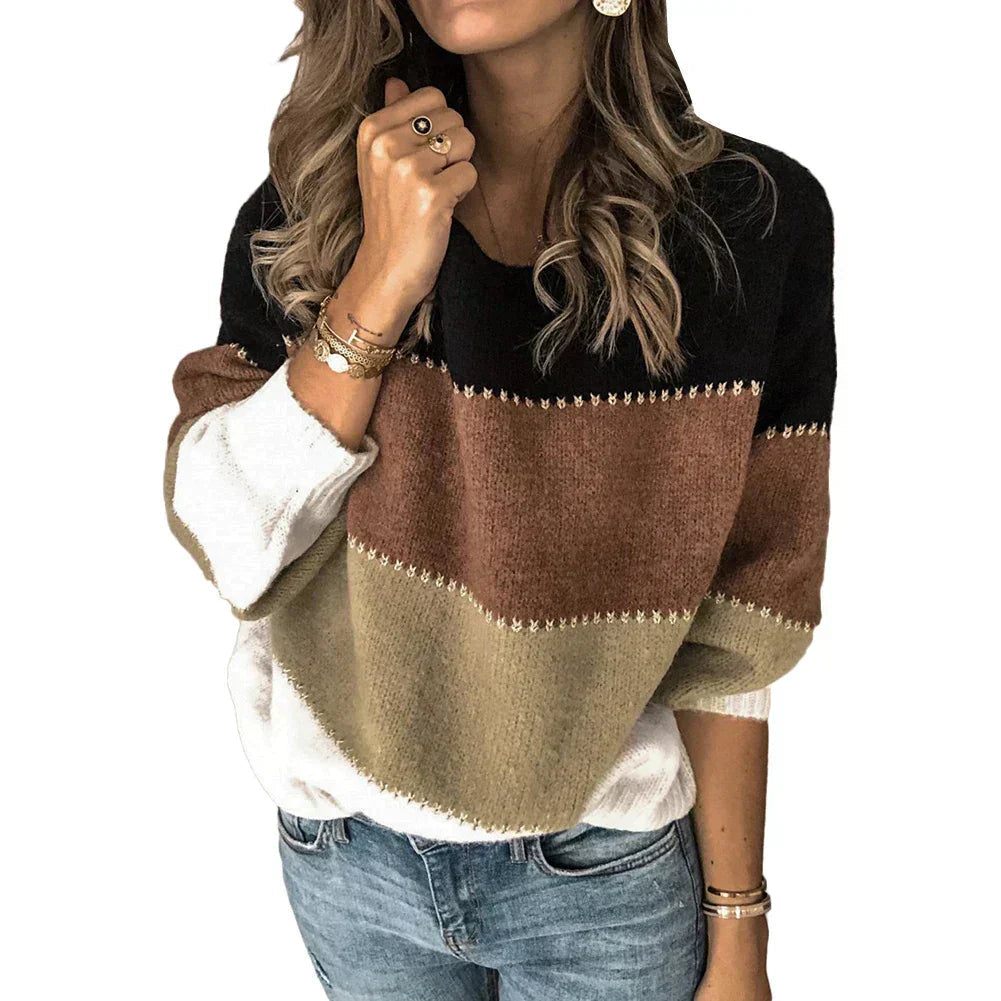 Damen-Strickpullover mit Farbflächenmuster für den Frühling