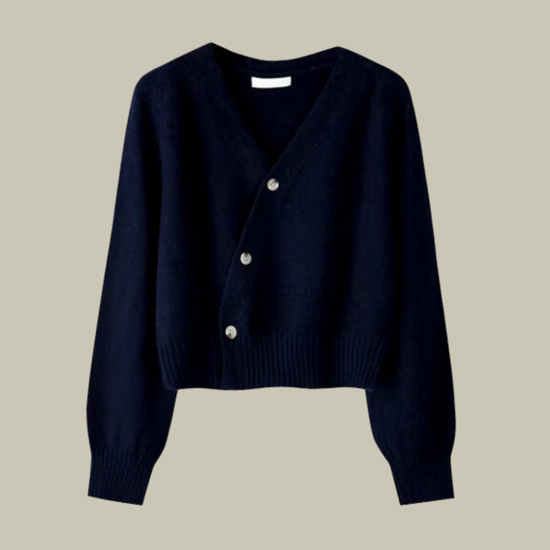 Frauen V-Ausschnitt Wollmischpullover mit Kreuzknopf
